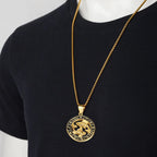 Zodiac Sign Leo Scorpio Pendant Necklace for Women/Men Gold Color Stainless Steel Round 12 Constellation Necklaces