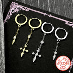 Cross Two-Tone Earrings Sterling Zircons Spike