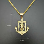 Jesus Christ Religion Necklace New Men's Fashion Titanium Steel Gold-Plated Anchor Cross Pendant Necklace Hip Hop Jewelry