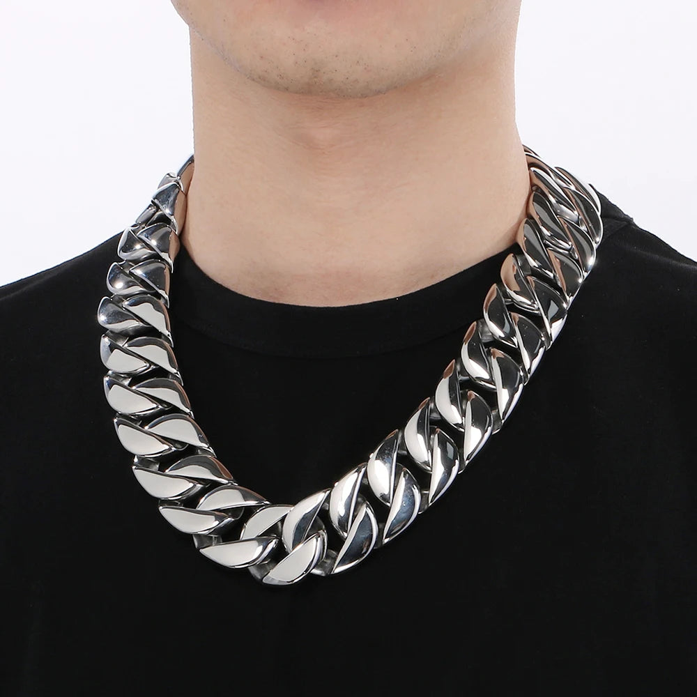 Men's Necklaces Heavy Polished Brushed Stainless Steel 31MM Width Curb Cuban Link Chain HipHop On Neck Chains Bracelet