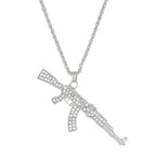 Personalized Diamond Studded AK47 Submachine Gun Pendant Necklace for Men, Fashionable Hip-hop Rock Party Necklace for Women