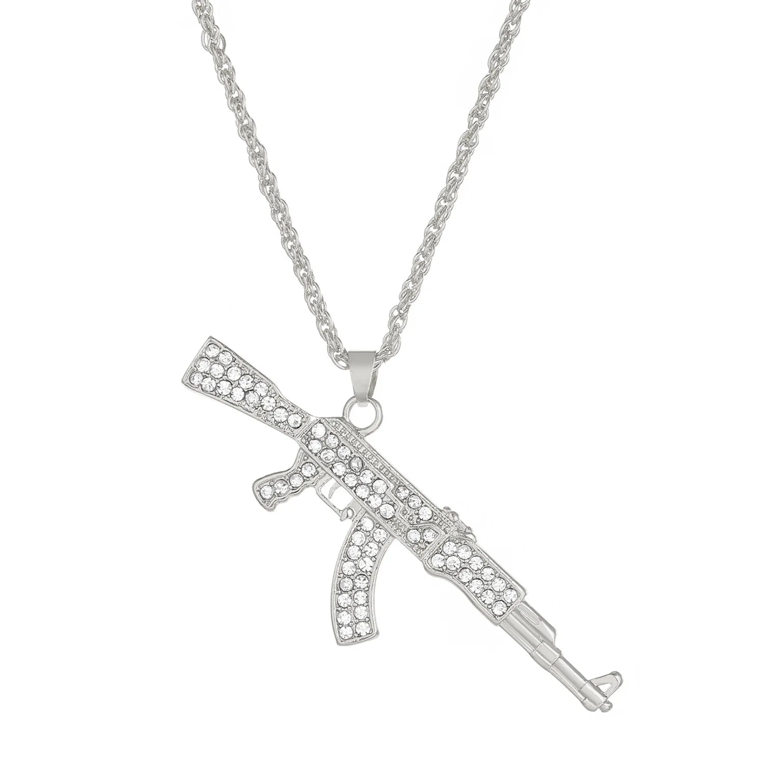 Personalized Diamond Studded AK47 Submachine Gun Pendant Necklace for Men, Fashionable Hip-hop Rock Party Necklace for Women