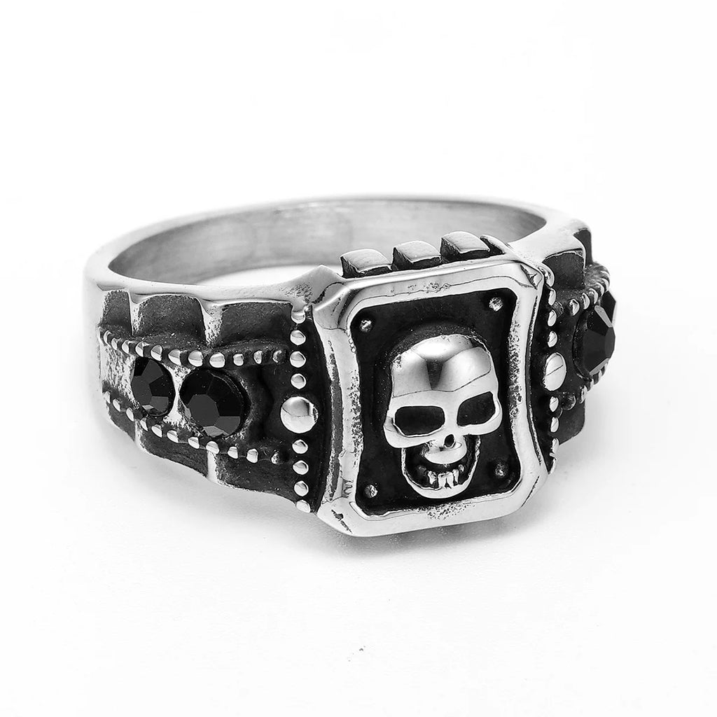 Skull Ring Black Gemstone — Stainless Steel