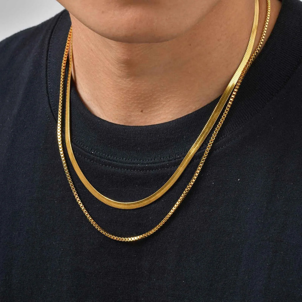 Two-Tone Snake Box Chain Necklace — Stainless Steel
