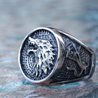 Retro Viking Stainless Steel Wolf Ring Men Biker Ice Wolf House Stark Winterfell Animal Ring Nordic Fashion Jewelry