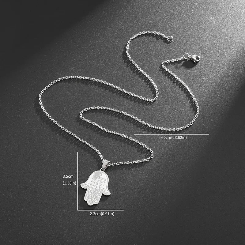 Hamsa Hands of Fatima Hebrew Pendant Stainless Steel Jerusalem Star of David Necklace Women's Jewish Jewelry