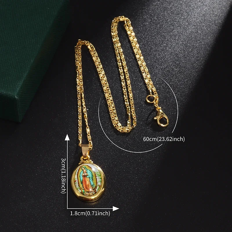 Stainless Steel Christian Virgin Mary Pendant Our Lady of Guadalupe Necklace Women's Religious Lucky Amulet Jewelry Gift