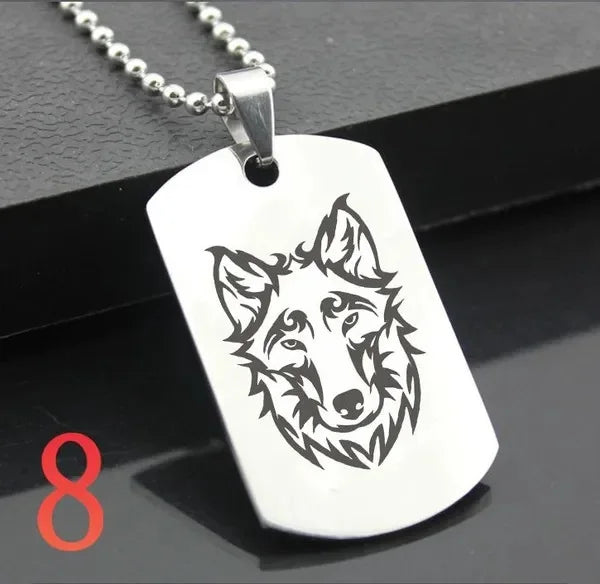 Wolf Dog Tag Pendant Necklace — Stainless Steel