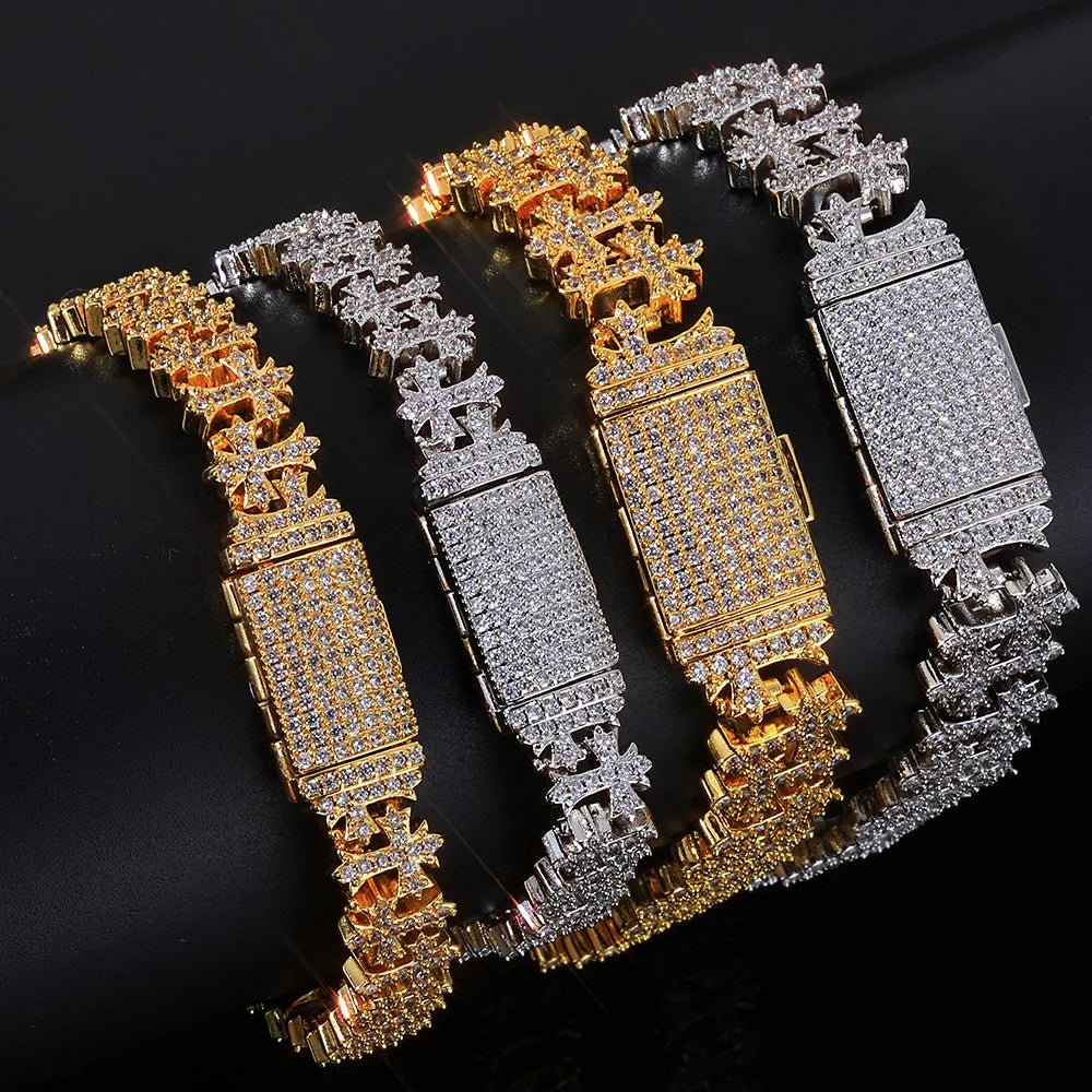 Iced Out Cross Bracelet Stainless Steel 8MM