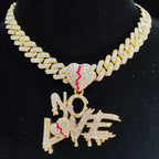 Men Women Hip Hop No Love Heart Pendant Necklace with 14mm Cuban Chain HipHop Iced Out Bling Hiphop Necklaces Fashion