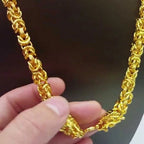 Unisex 24K AU999 Real Gold Boss Chain, Hollow 10MM 60CM Bold Keel Faucet Necklace, Polished Finish