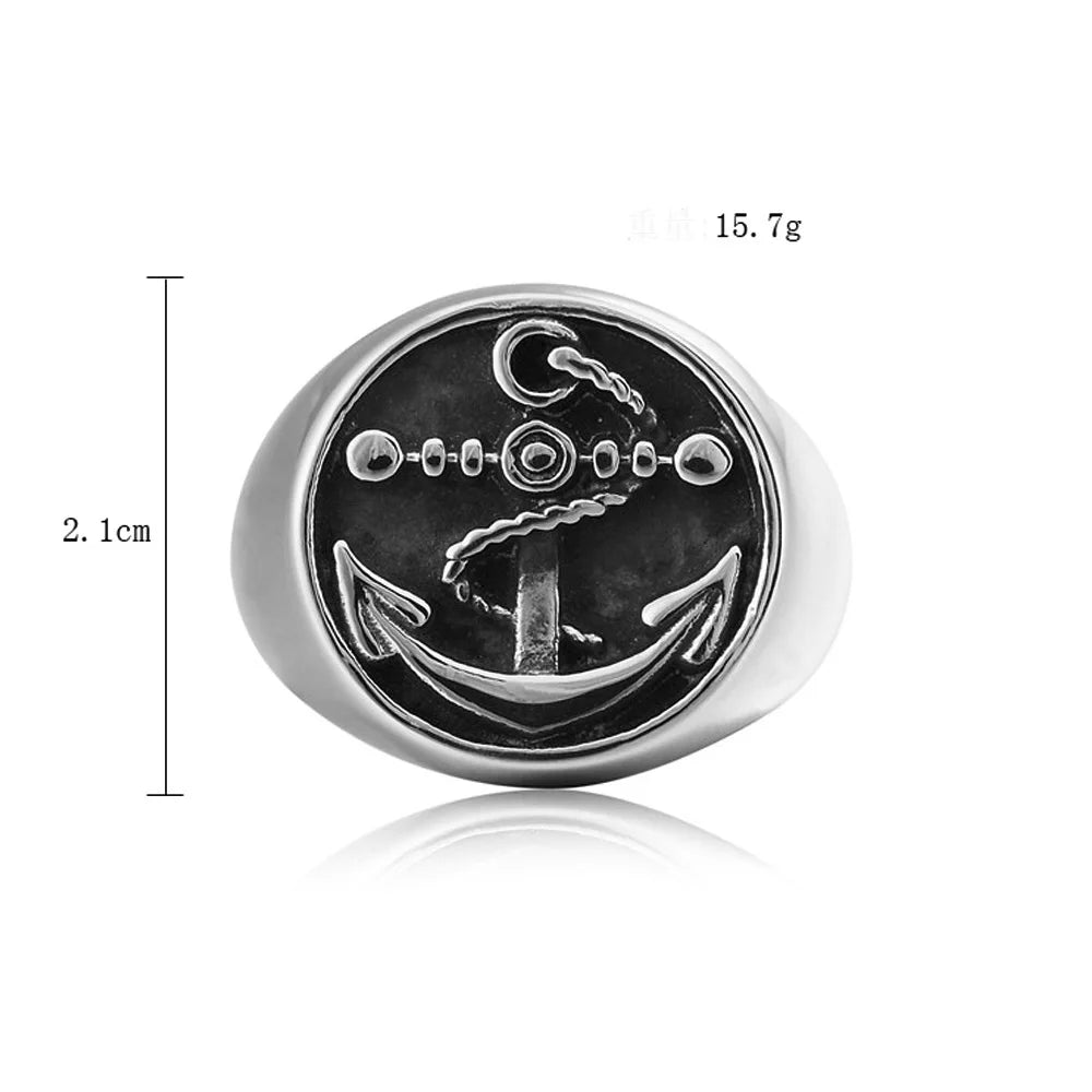 Viking Anchor Nordic Signet Ring — Stainless Steel