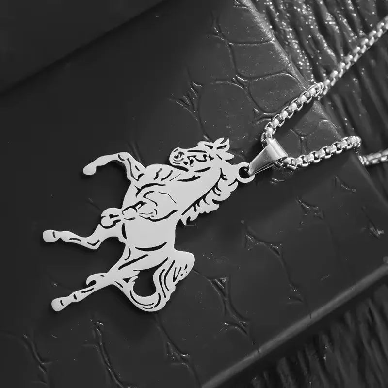 Gold Running Horse Pendant Necklace Stainless Steel