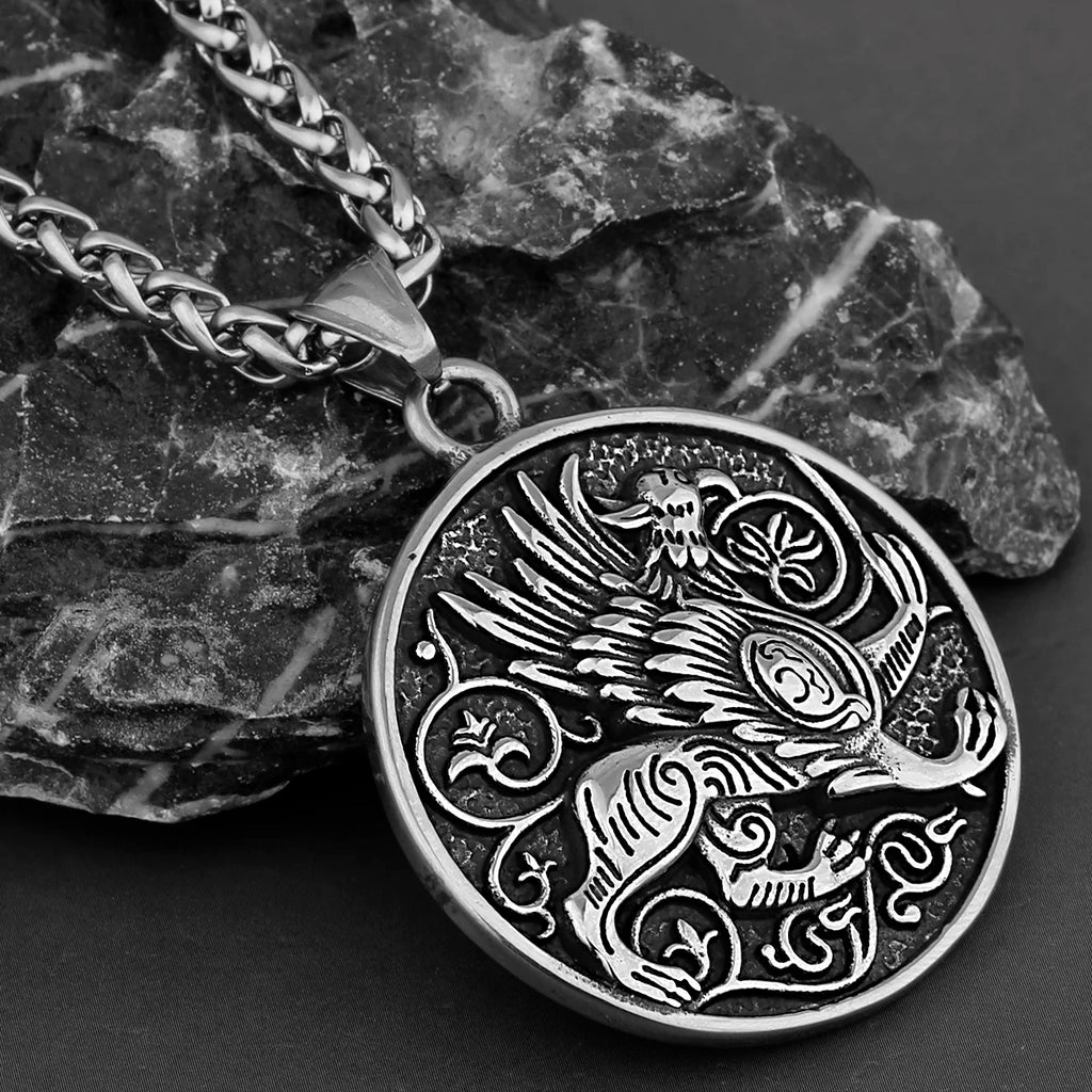 Stainless Steel Sweater Chain Greek Mythology Griffin Amulet Pendant Men's Necklace Retro Totem Necklace Jewelry Wholesale