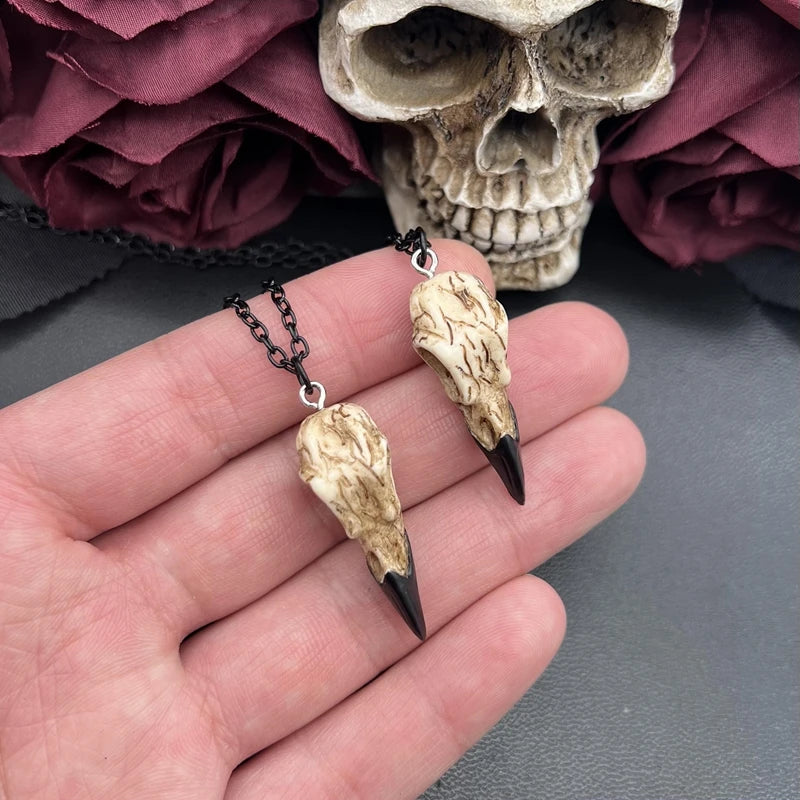 Mini Raven Skull Necklace Resin Replica Raven Magpie Crow Poe Steampunk Gift Idea Zombie Gift,1.5"