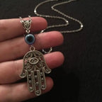 Gothic Retro Silver Color Hollowed-out Pattern Fatima's Hand Evil Eye Pendant Necklace for Women Men Halloween Amulet Jewelry