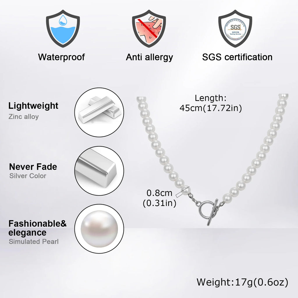 Imitation Pearl Beaded Necklace — OT Buckle Neck Chain