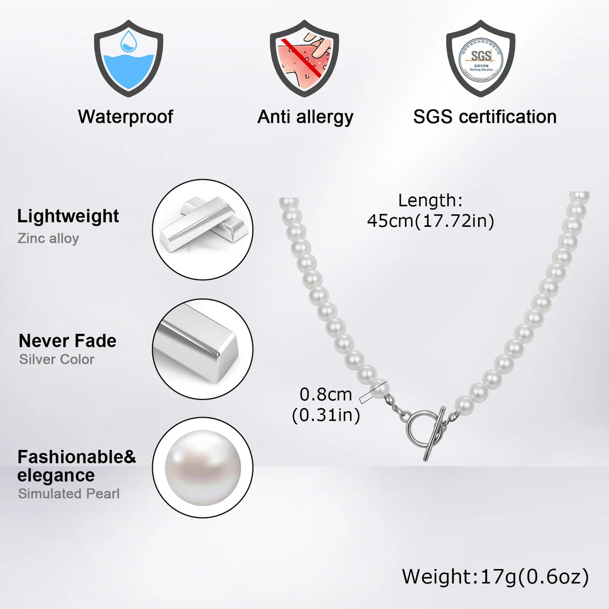 Imitation Pearl Beaded Necklace — OT Buckle Neck Chain
