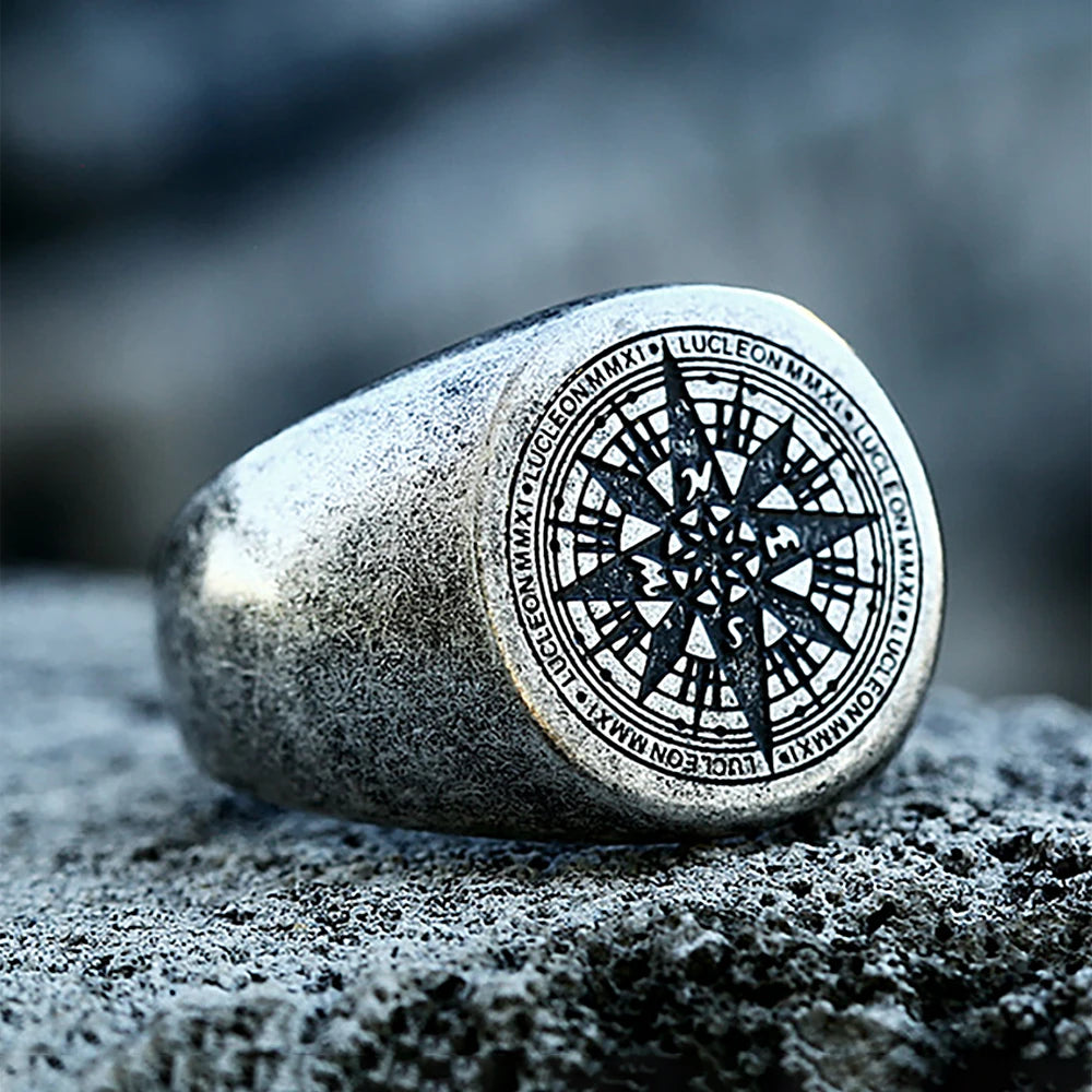 Vintage Viking Compass 316L Stainless Steel Ring Men's Navigation Odin Amulet Rings High Quality Fashion Jewelry Gift Wholesale