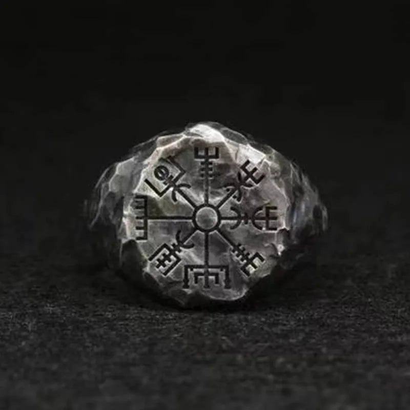 Stainless Steel Viking Compass Runic Statement Rings Men Vintage Color Nordic Viking Totem Odin Men Rings Jewelry