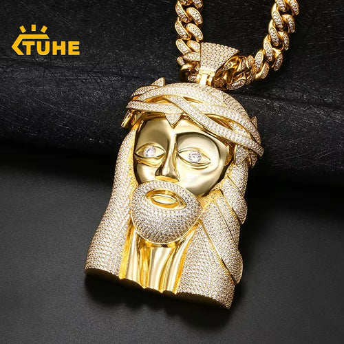 Bearded Jesus Iced Out CZ Pendant Necklace — Gold