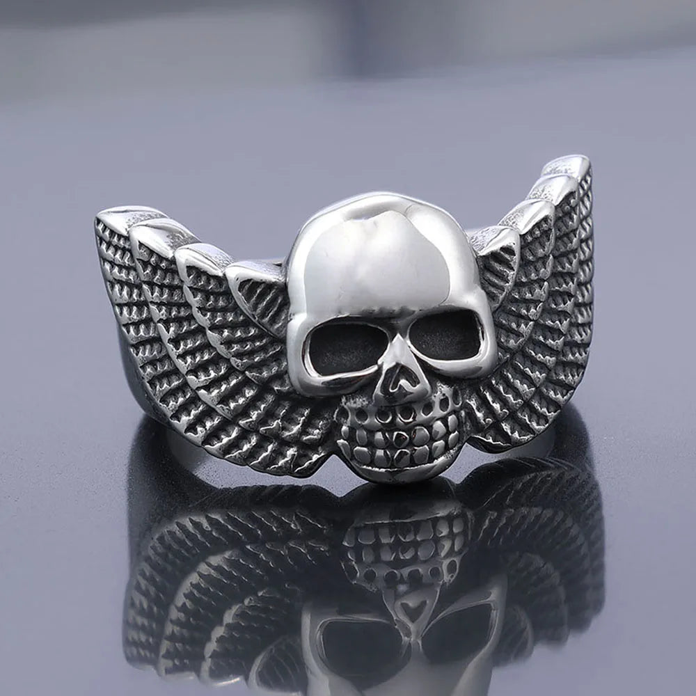 Angel Wings Skull Ring — Stainless Steel
