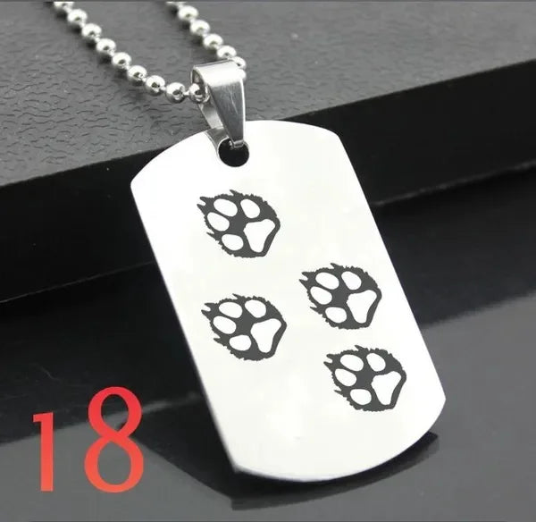 Wolf Dog Tag Pendant Necklace — Stainless Steel