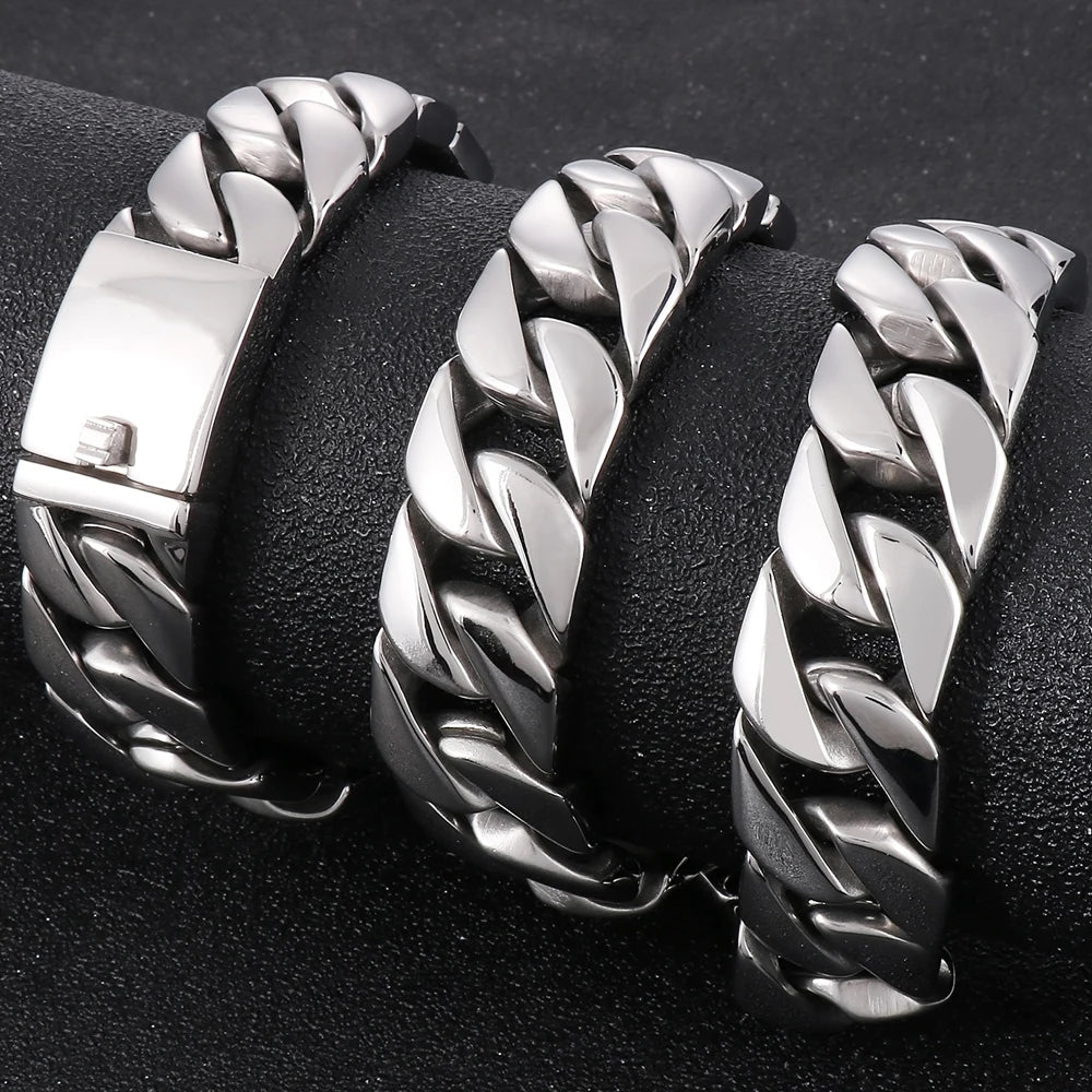 Classic Choker Necklace Man 20MM Wide Stainless Steel Cuban Link Chain Necklaces for Men Polished Hip-Hop Rapper