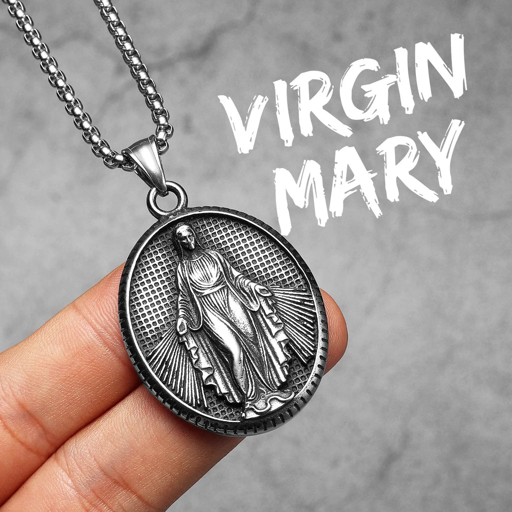 Virgin Mary Cross Pendant — Stainless Steel