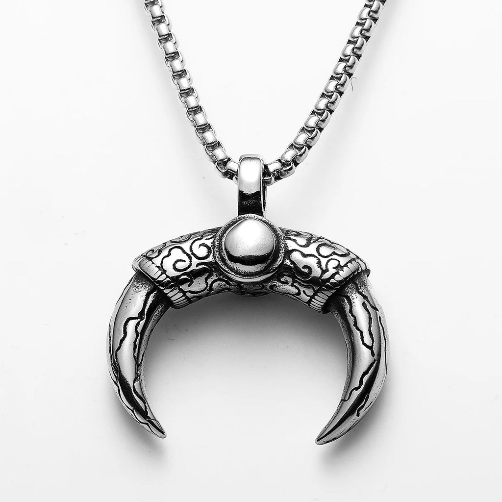 Ox Horn Pendant Necklace — Stainless Steel