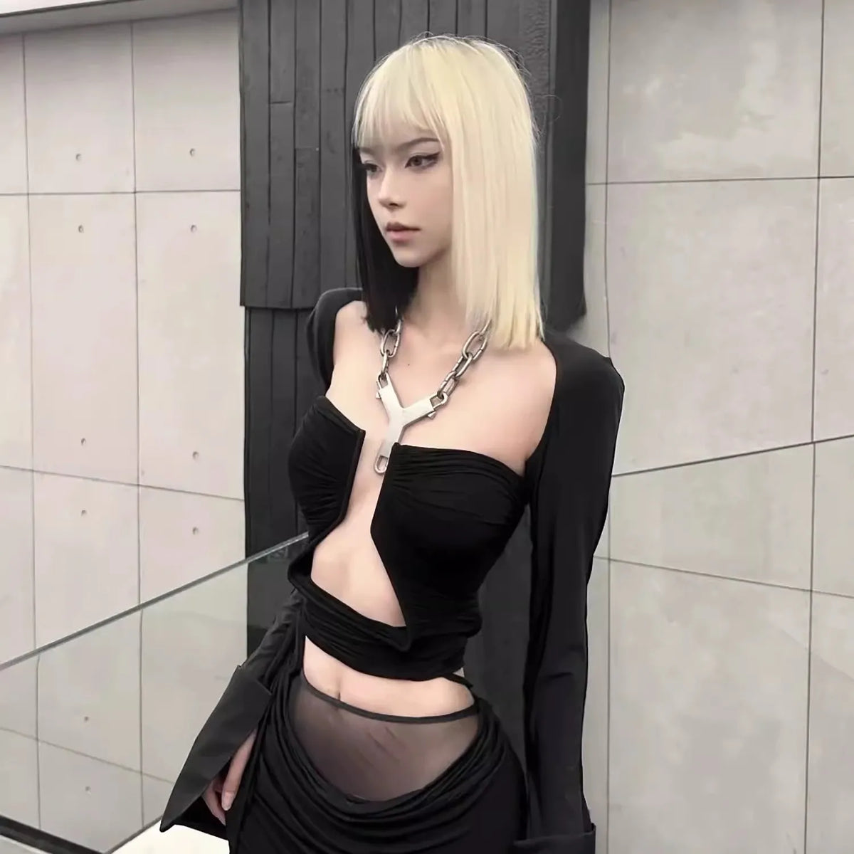 Punk Y-Shaped Statement Thick Chain Necklace for Men
