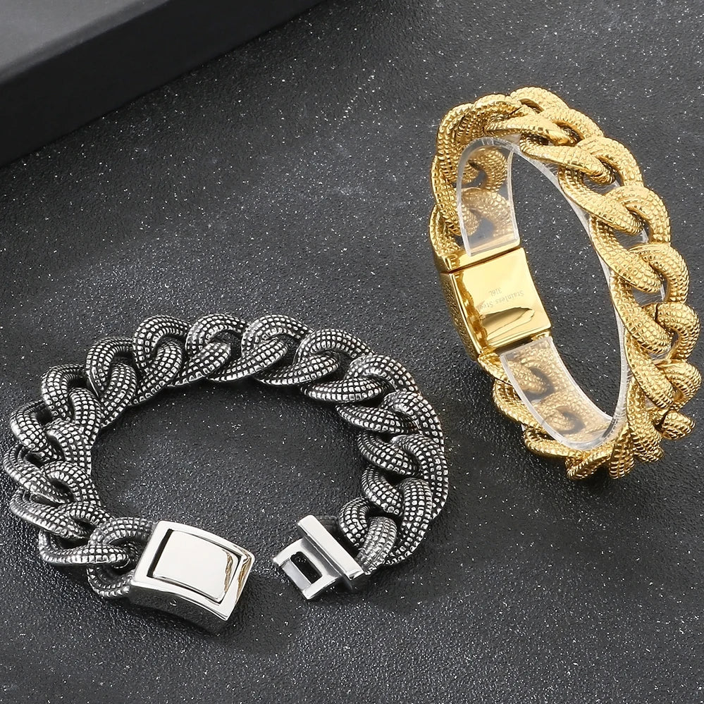 Retro 19MM Heavy Duty Cuban Link Chain Man Bracelet for Men Punk Gothic 316L Stainless Steel Jewelry Men's Bracelets