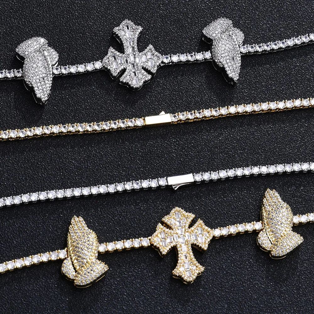 Cross Tennis Necklace Iced Out 5A CZ
