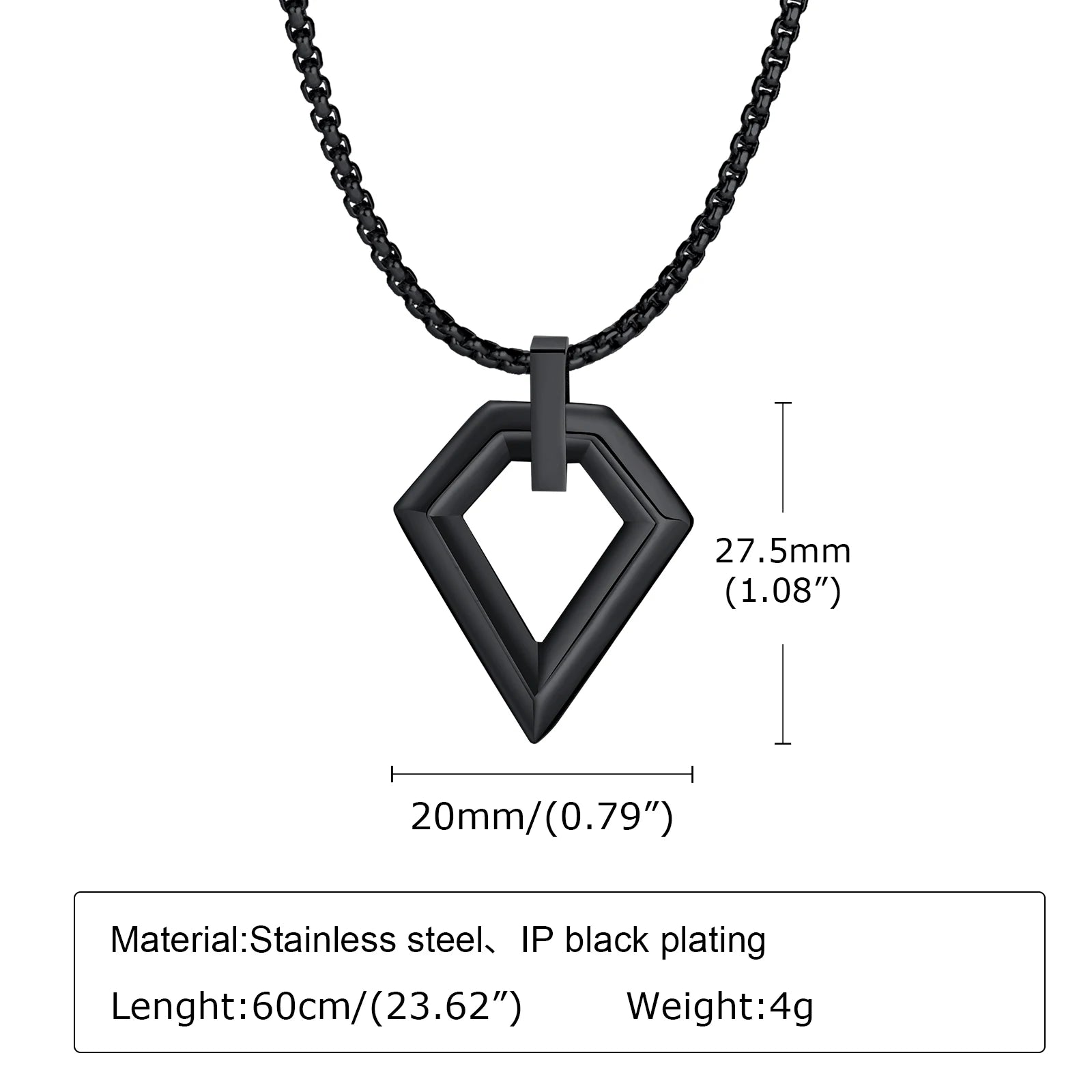 Hollow Geometric Square Pendant — Stainless