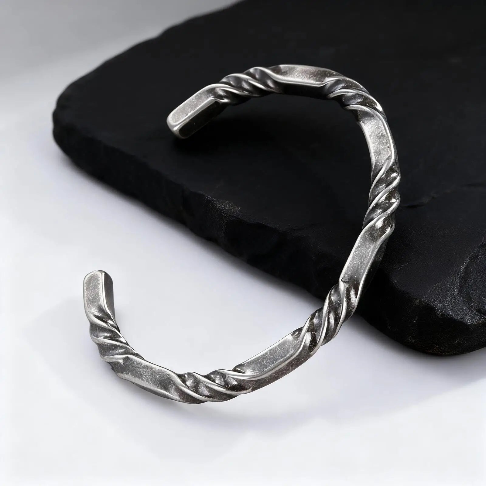 Twisted Open Bangle Bracelet — Stainless Steel