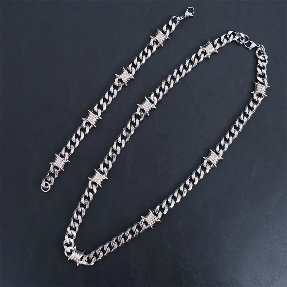 Gothic Barbed Wire Stainless Steel Pendant Necklace