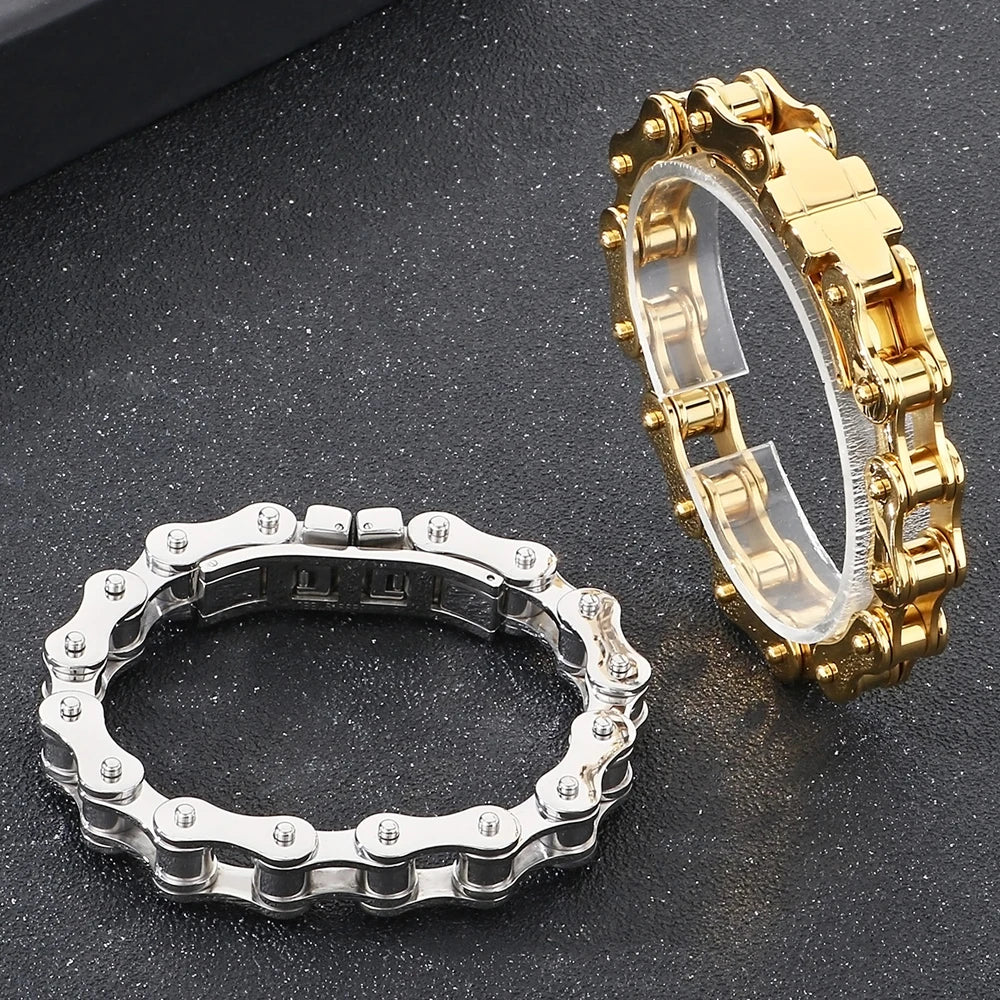 Punk Rock 316L Stainless Steel Biker Bracelet Men's 11MM Wide Motorcycle Link Chain Jewelry Accessory Bracelets for Men