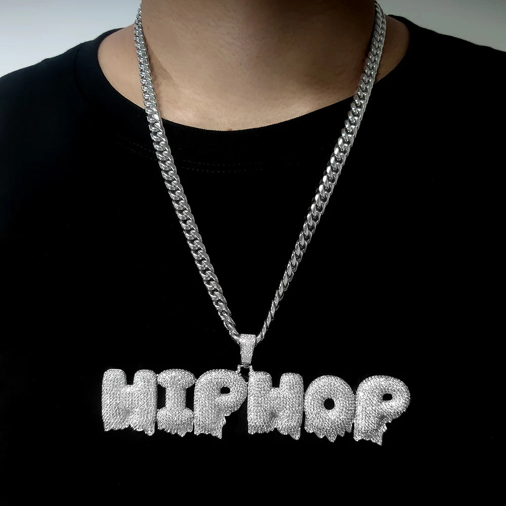 Iced Out Letter Pendant Necklace Stainless Steel