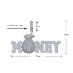 Iced Out Money Bag Pendant Necklace — CZ Pave, Gold-Tone, 60cm