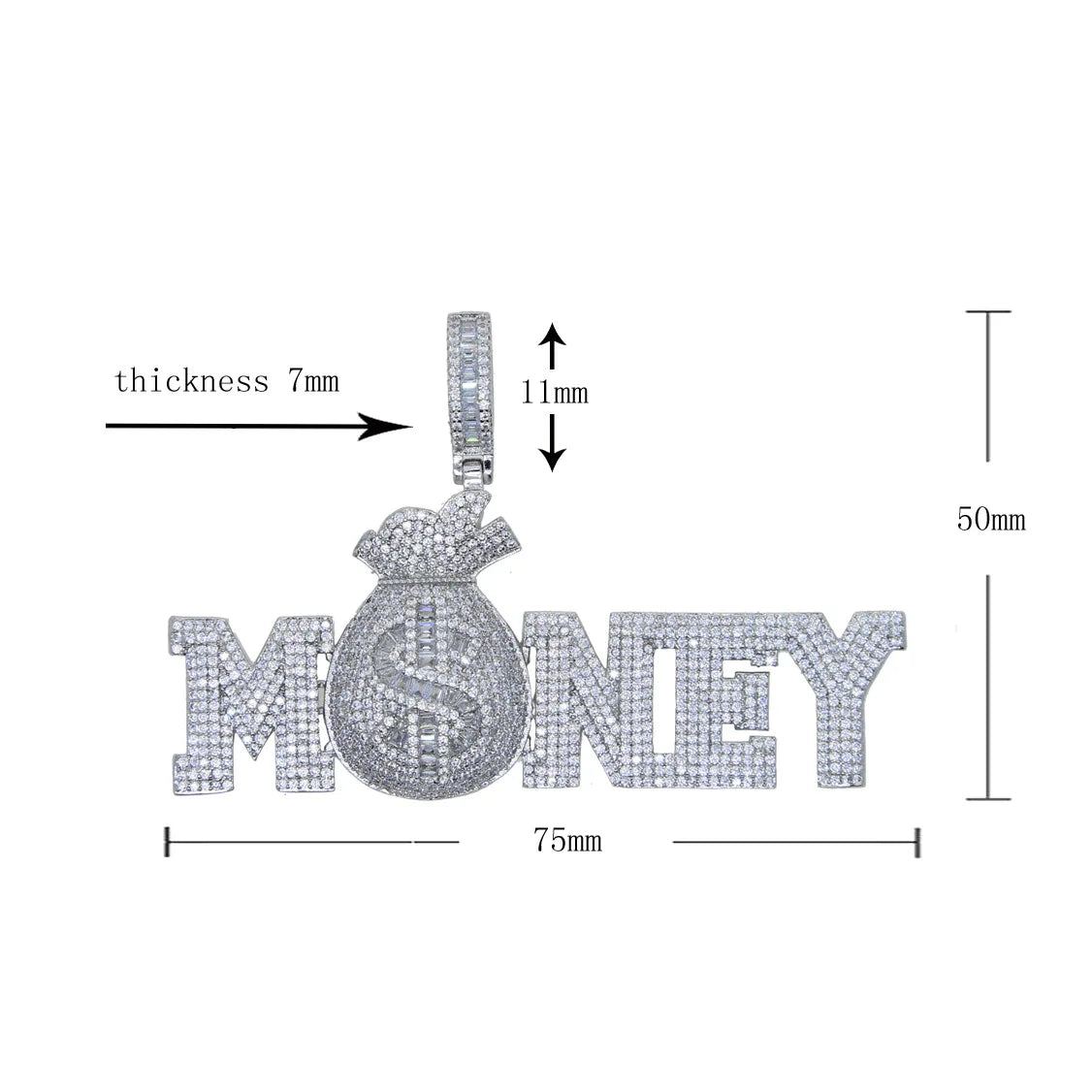 Iced Out Money Bag Pendant Necklace — CZ Pave, Gold-Tone, 60cm