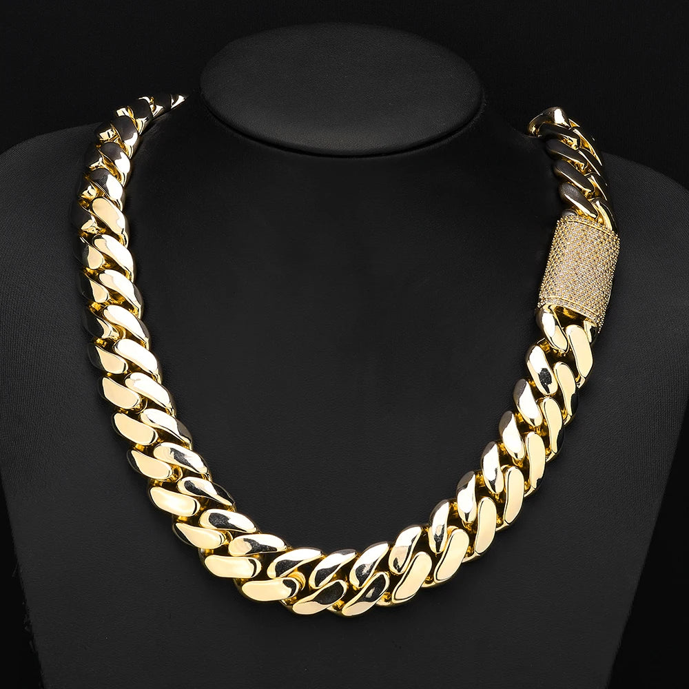 NY Hip Hop Bling Miami Cuban Link Necklace Bracelet For Men 8/12/15/20MM Brass Zircon Fashion Jewelry Party Gift