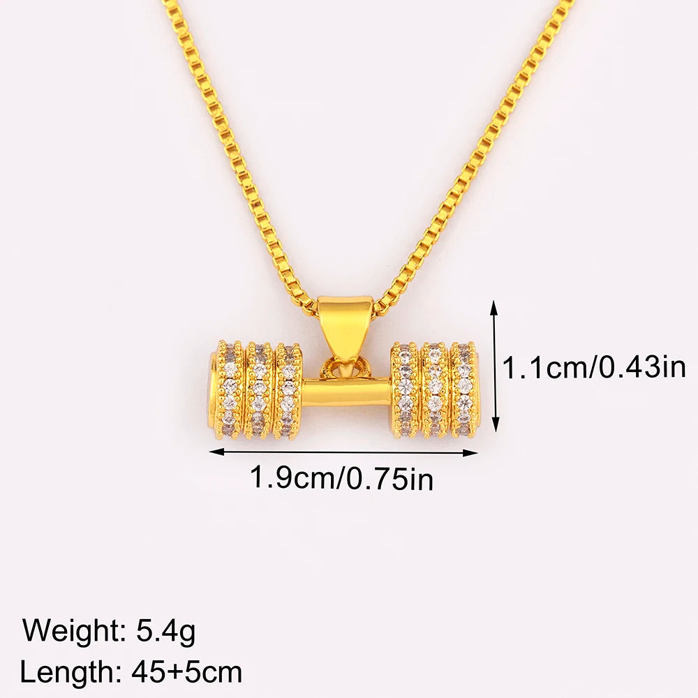 Fashion Crystal Barbell Dumbbell Pendant Necklace Fitness Weightlifting Necklace Women's Gym Sports Copper Jewelry Gift