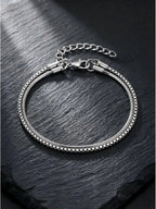 Silver Box Chain Bracelet Set — Stainless Steel