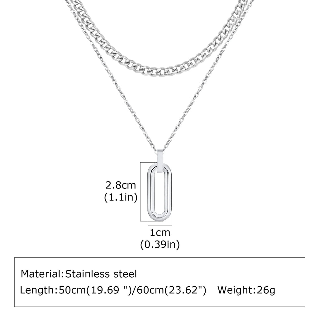 Stylish Geometry Layering Necklaces for Men Women,Silver Color Stainless Steel Rectangle Pendant Neacklace,Birthday