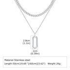 Stylish Geometry Layering Necklaces for Men Women,Silver Color Stainless Steel Rectangle Pendant Neacklace,Birthday