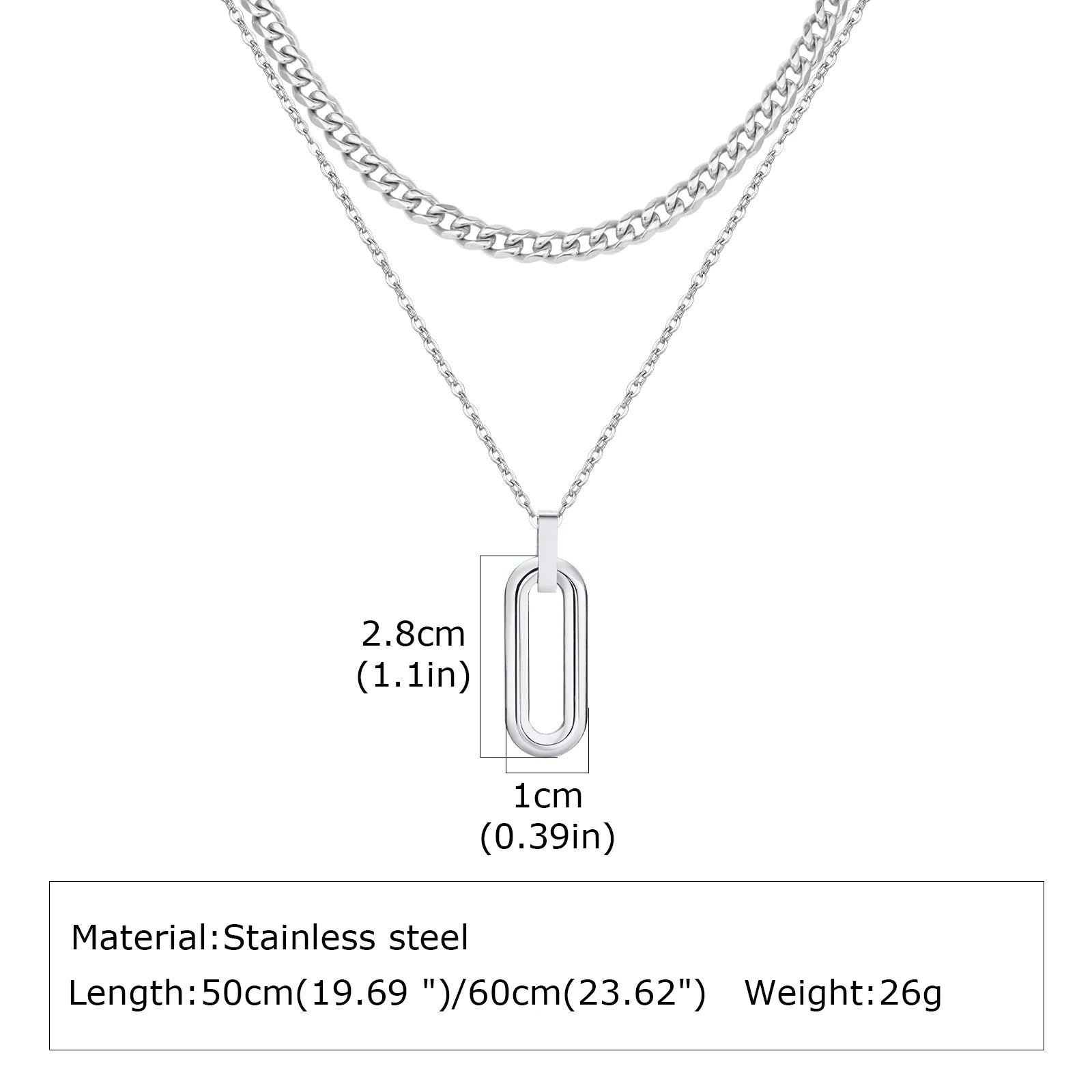 Stylish Geometry Layering Necklaces for Men Women,Silver Color Stainless Steel Rectangle Pendant Neacklace,Birthday