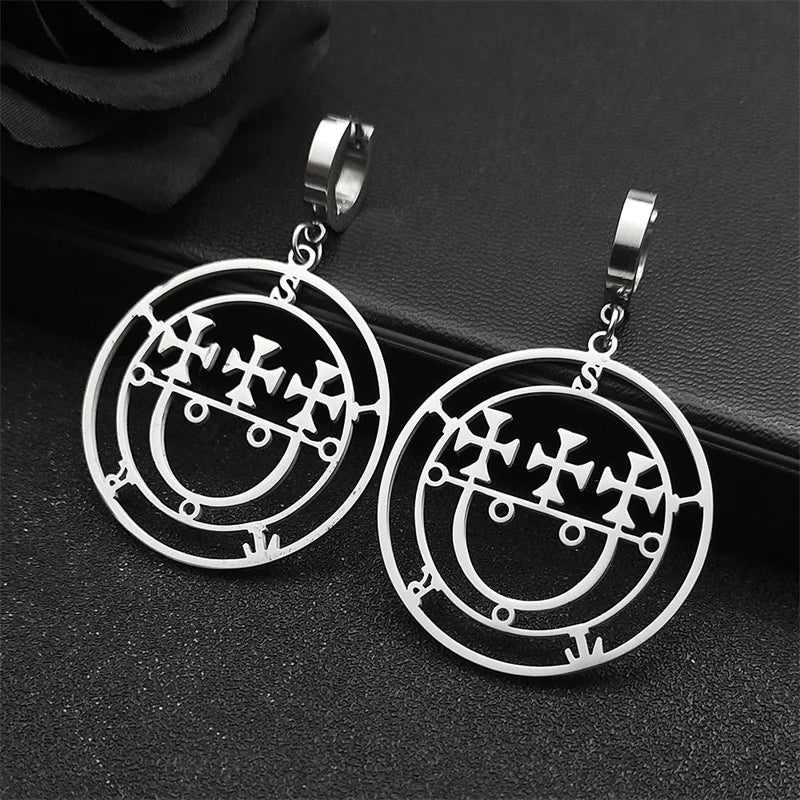 Baphomet Steel Earrings Sigeal Sigil Lucifer Dangle