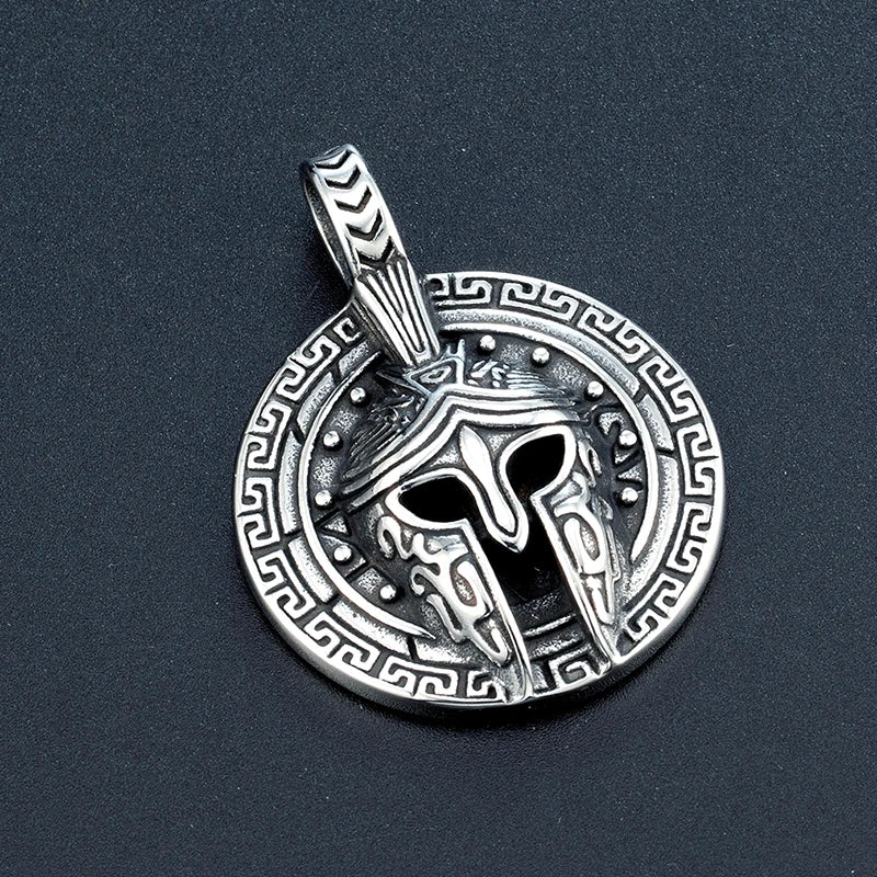 Spartan Mask Pendant 316L Stainless Steel Gothic Punk Viking Amulet Necklace For Men's Steel Color Adjustable Chain(50/60/70CM)