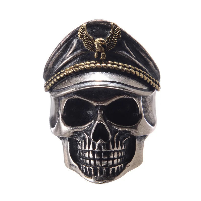 Retro Colored Navy Officer Skull Ring For Men Punk Gothic Rock Hiphop Open Ring Biker Accessories Handmade Jewelry