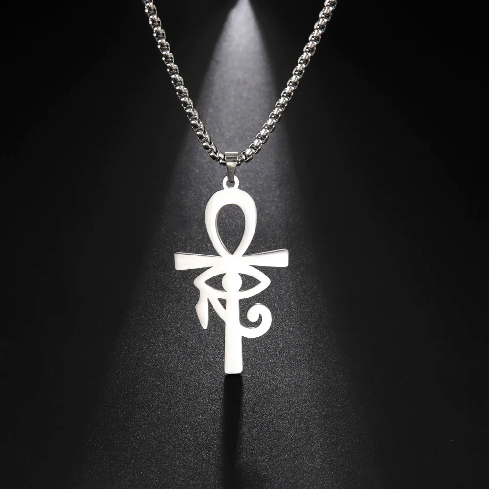 Eye of Horus Ankh Cross Pendant Necklace — Gold